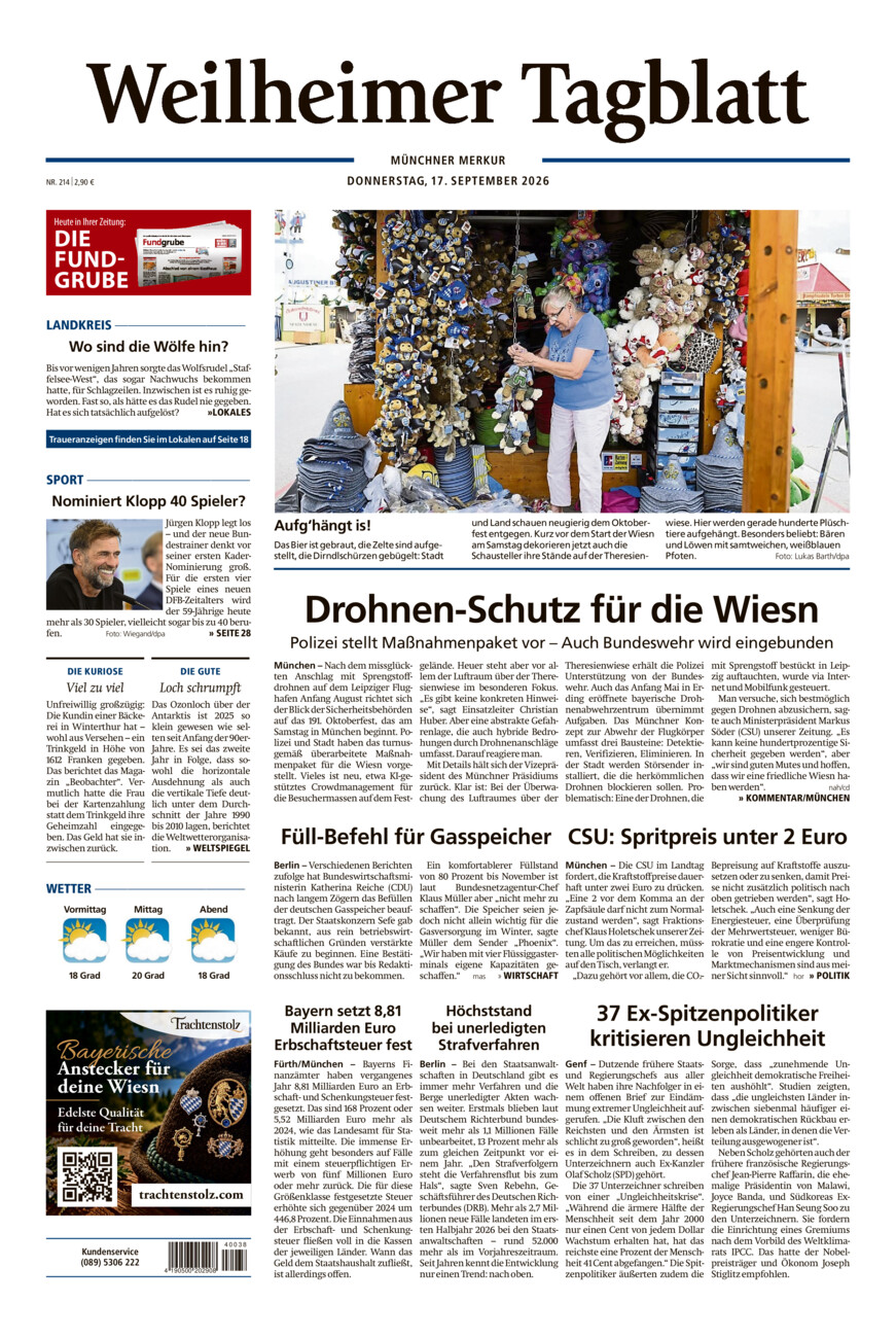 Weilheimer Tagblatt vom Donnerstag, 17.09.2026