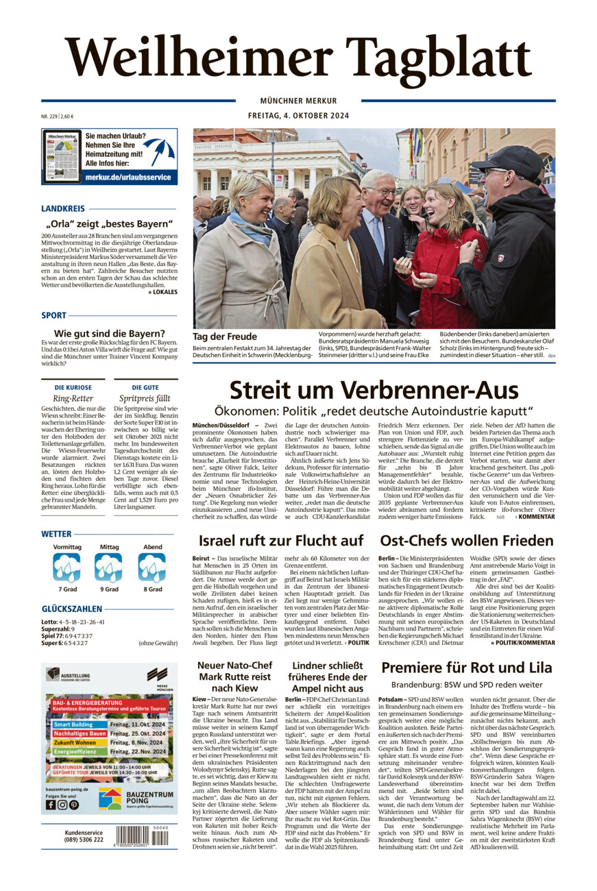 Weilheimer Tagblatt vom Freitag, 04.10.2024