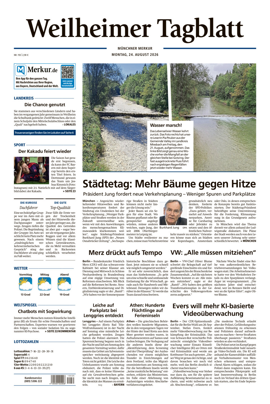 Weilheimer Tagblatt vom Montag, 24.08.2026