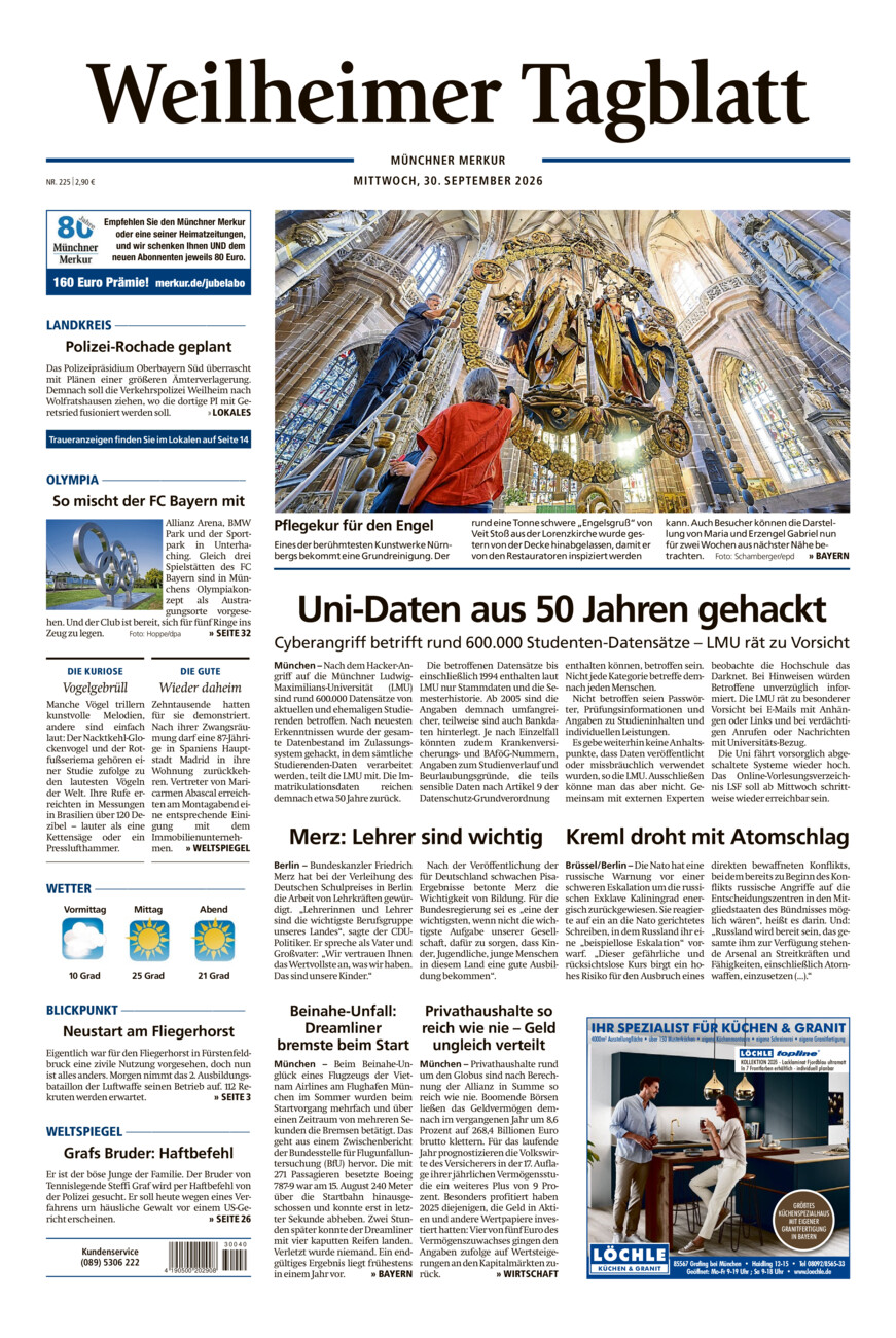 Weilheimer Tagblatt vom Mittwoch, 30.09.2026