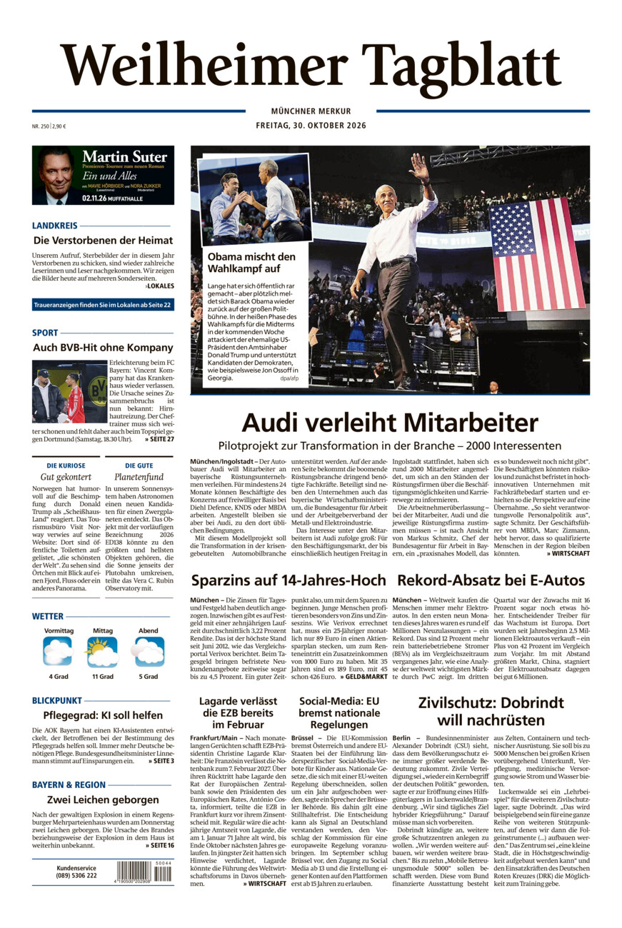Weilheimer Tagblatt vom Freitag, 30.10.2026