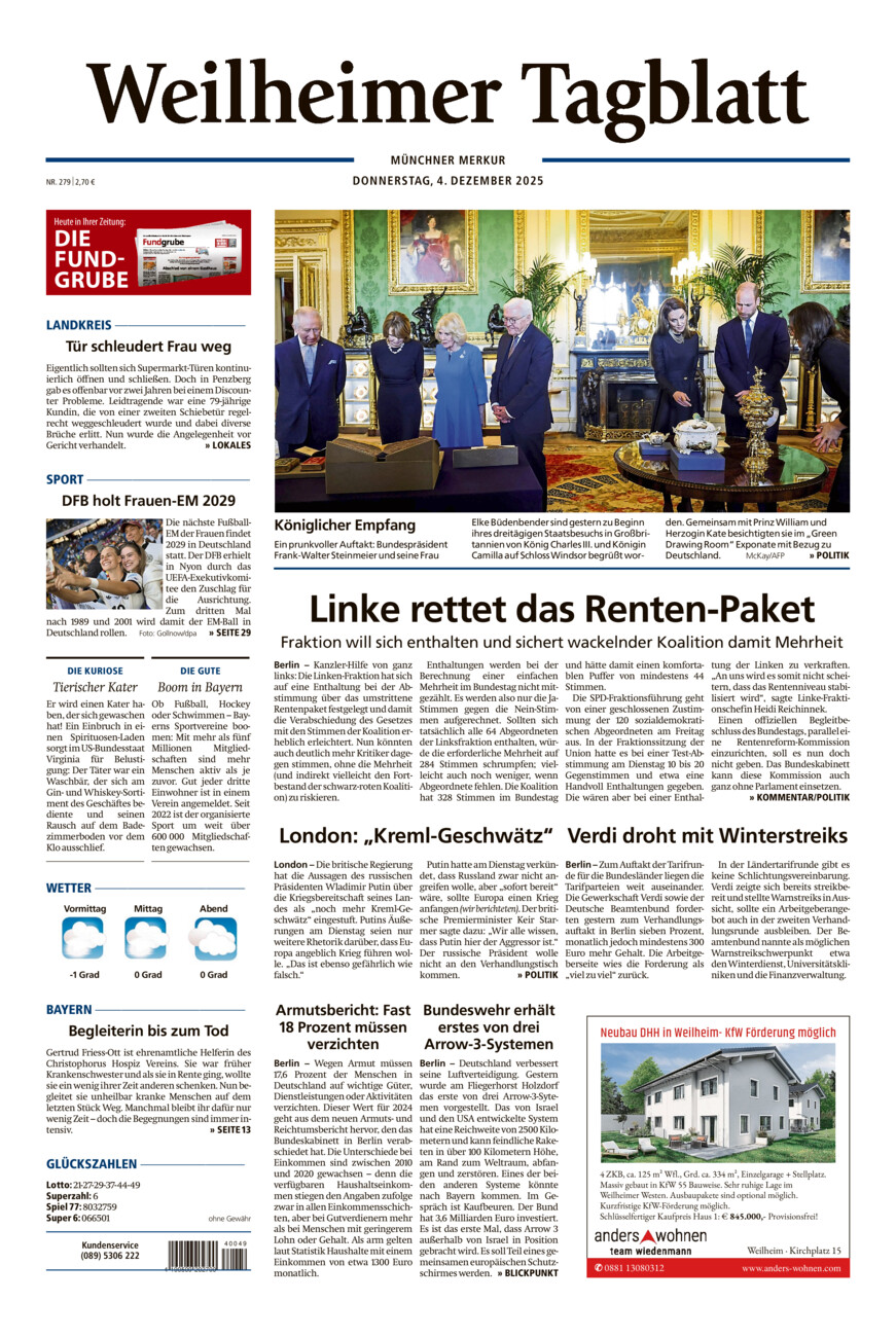 Weilheimer Tagblatt vom Donnerstag, 04.12.2025