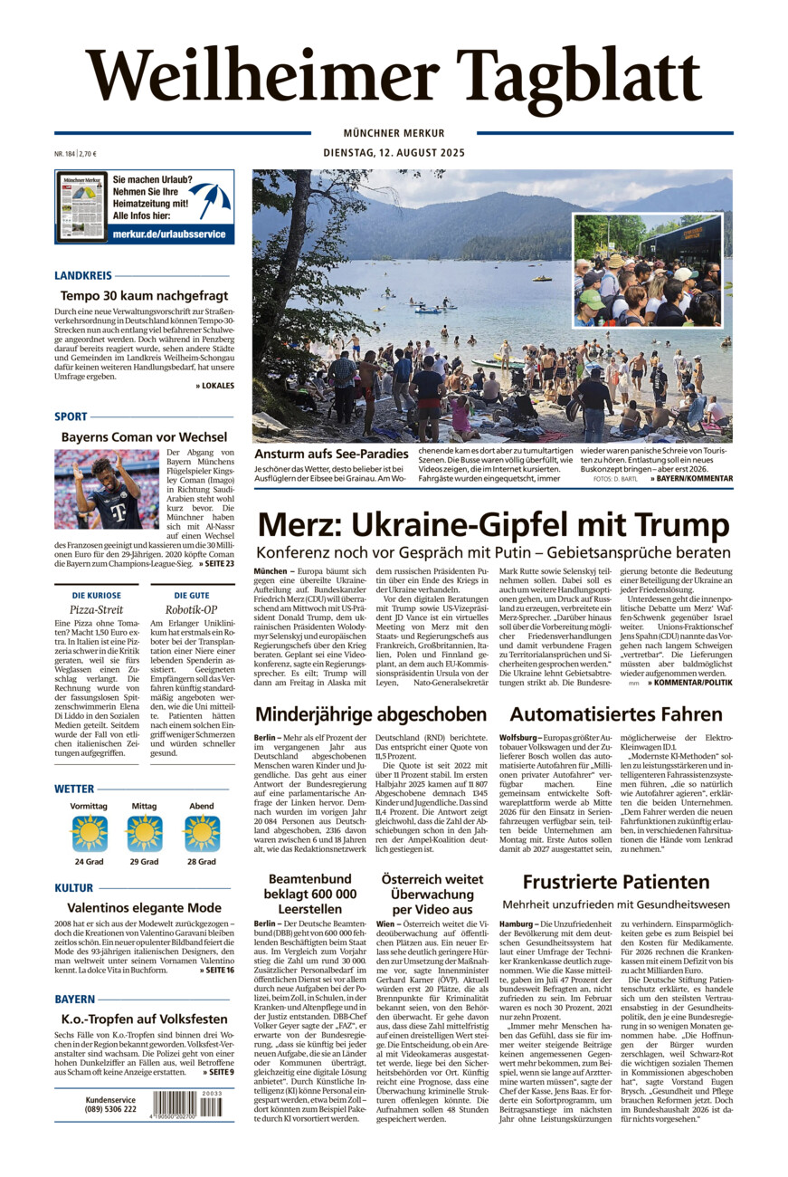 Weilheimer Tagblatt vom Dienstag, 12.08.2025