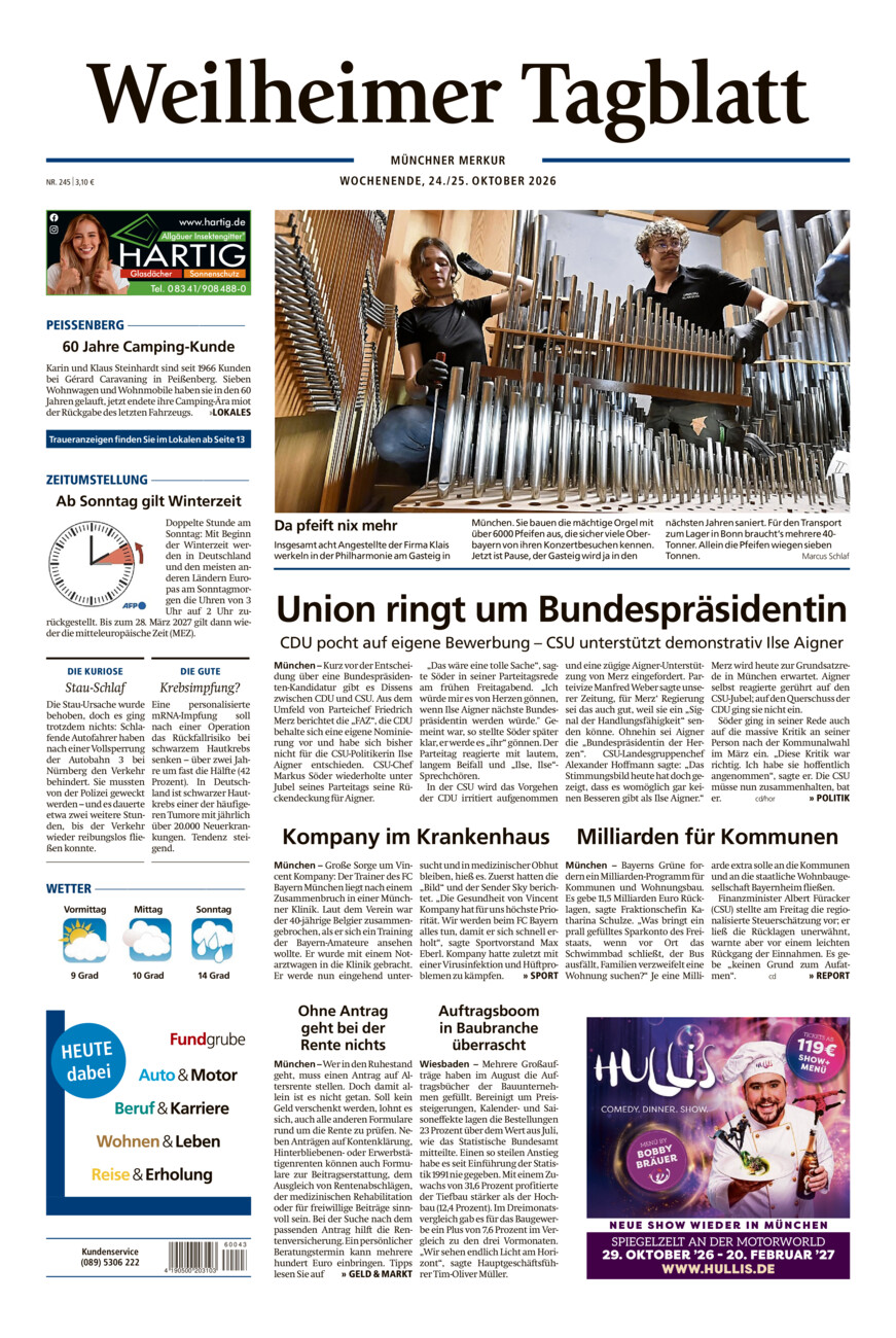 Weilheimer Tagblatt vom Samstag, 24.10.2026