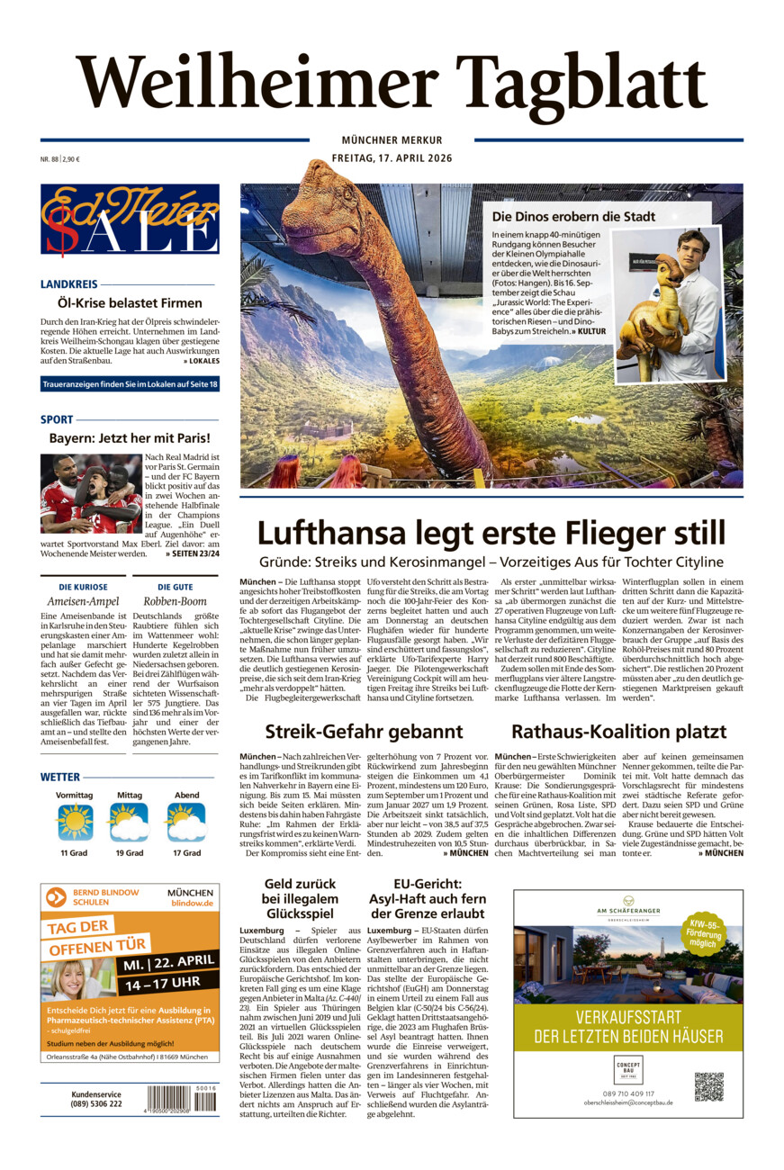 Weilheimer Tagblatt vom Freitag, 17.04.2026