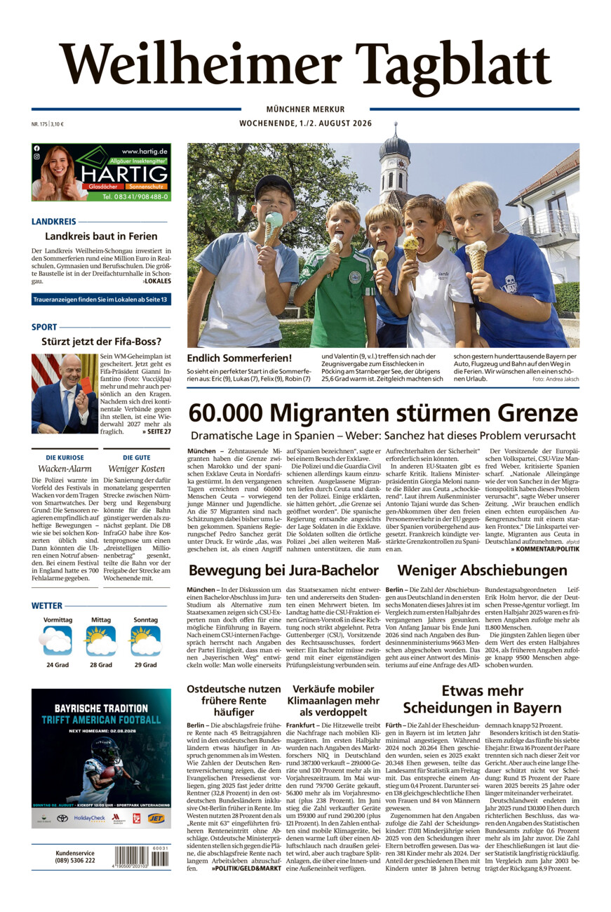 Weilheimer Tagblatt vom Samstag, 01.08.2026