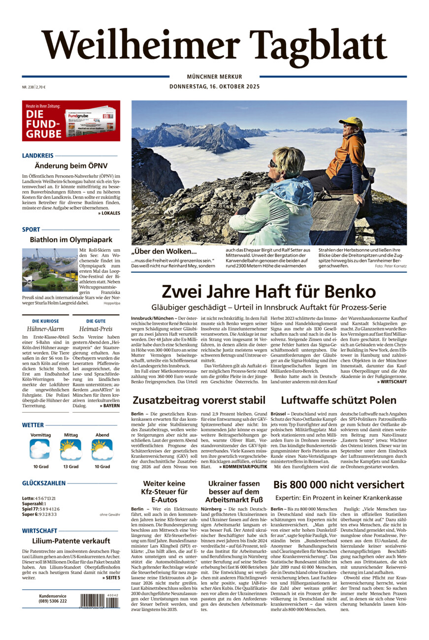 Weilheimer Tagblatt vom Donnerstag, 16.10.2025
