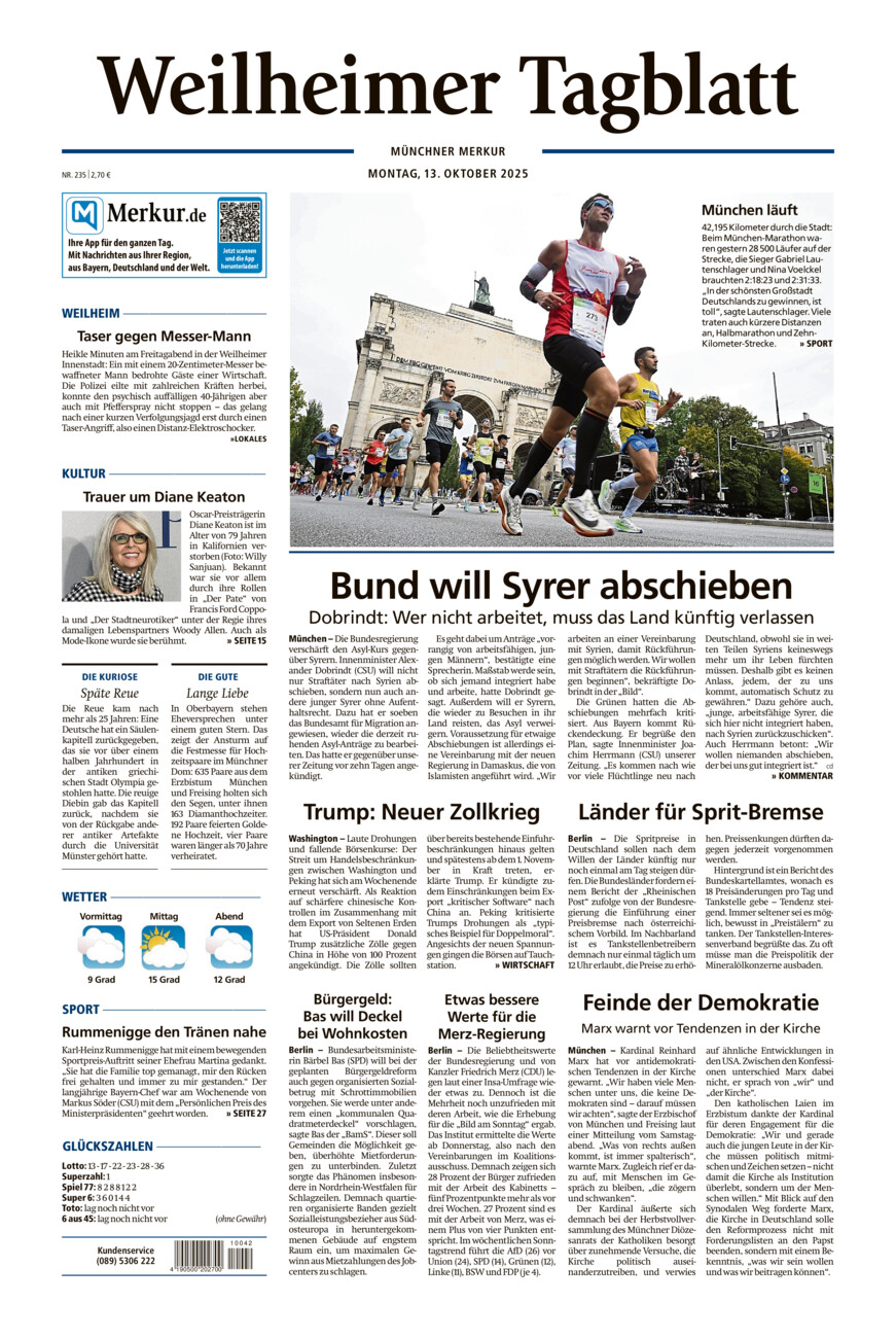Weilheimer Tagblatt vom Montag, 13.10.2025