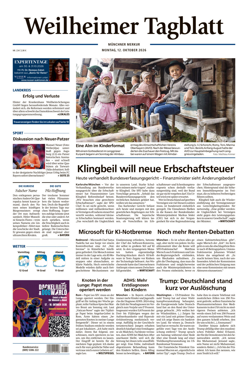 Weilheimer Tagblatt vom Montag, 12.10.2026