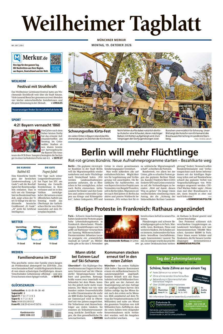 Weilheimer Tagblatt vom Montag, 19.10.2026
