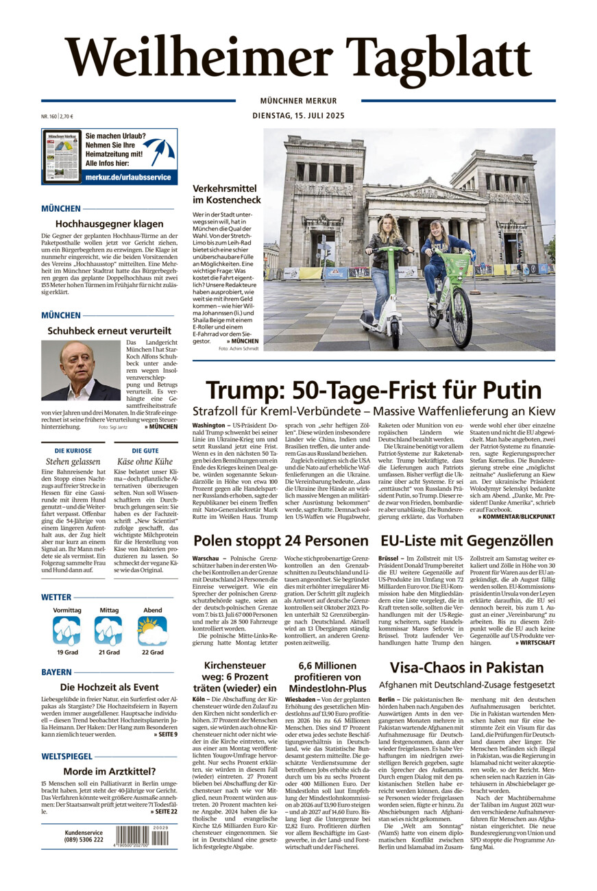 Weilheimer Tagblatt vom Dienstag, 15.07.2025