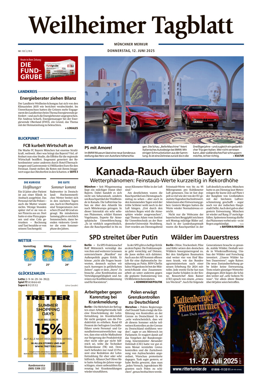 Weilheimer Tagblatt vom Donnerstag, 12.06.2025