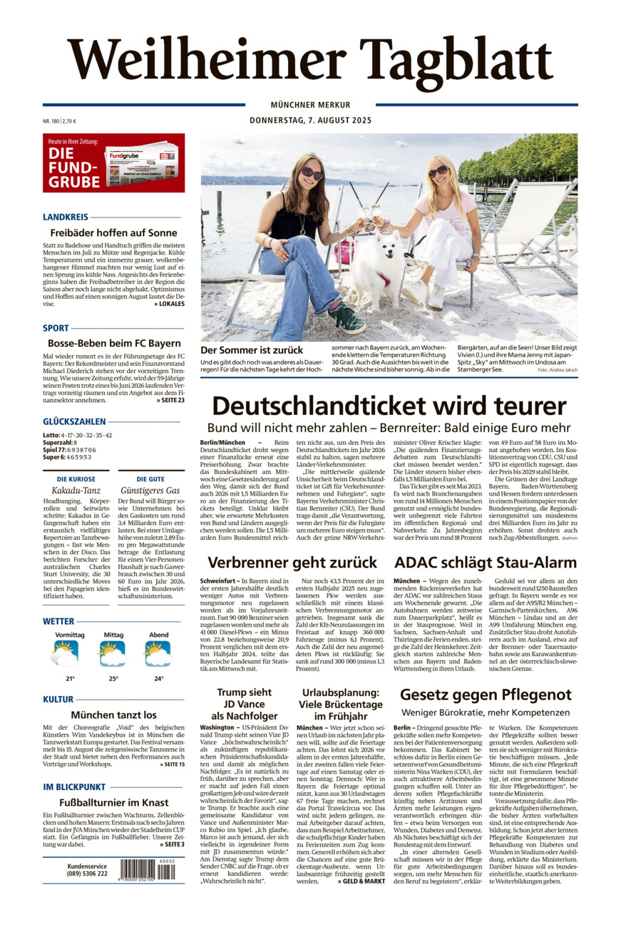 Weilheimer Tagblatt vom Donnerstag, 07.08.2025