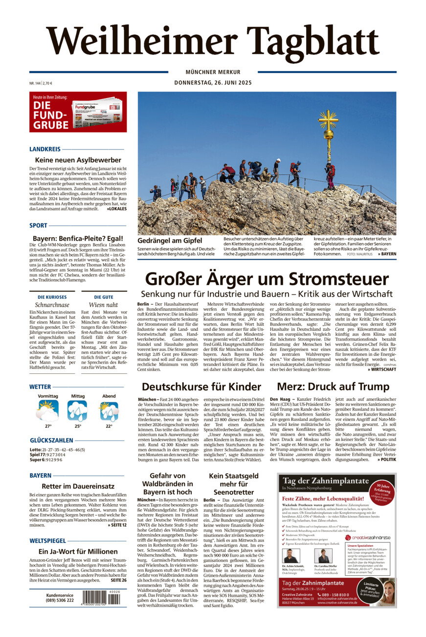 Weilheimer Tagblatt vom Donnerstag, 26.06.2025