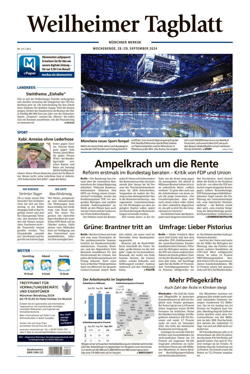 Weilheimer Tagblatt vom Samstag, 28.09.2024