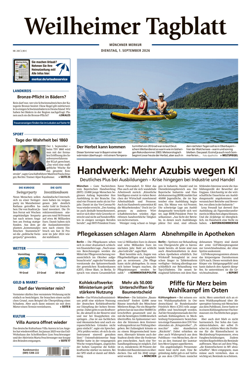 Weilheimer Tagblatt vom Dienstag, 01.09.2026