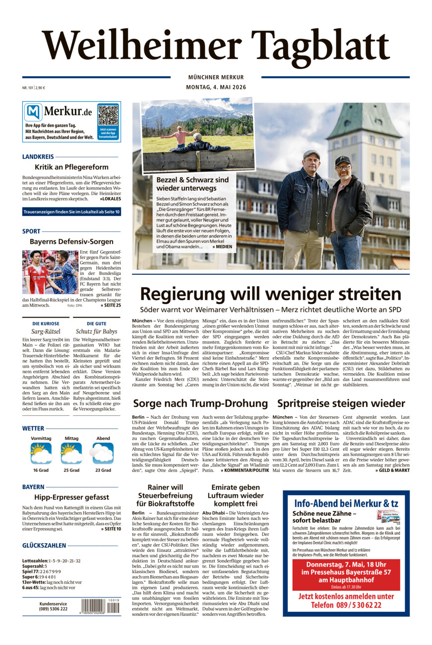 Weilheimer Tagblatt vom Montag, 04.05.2026