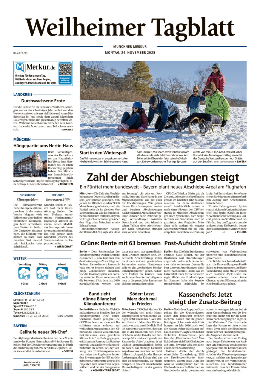 Weilheimer Tagblatt vom Montag, 24.11.2025