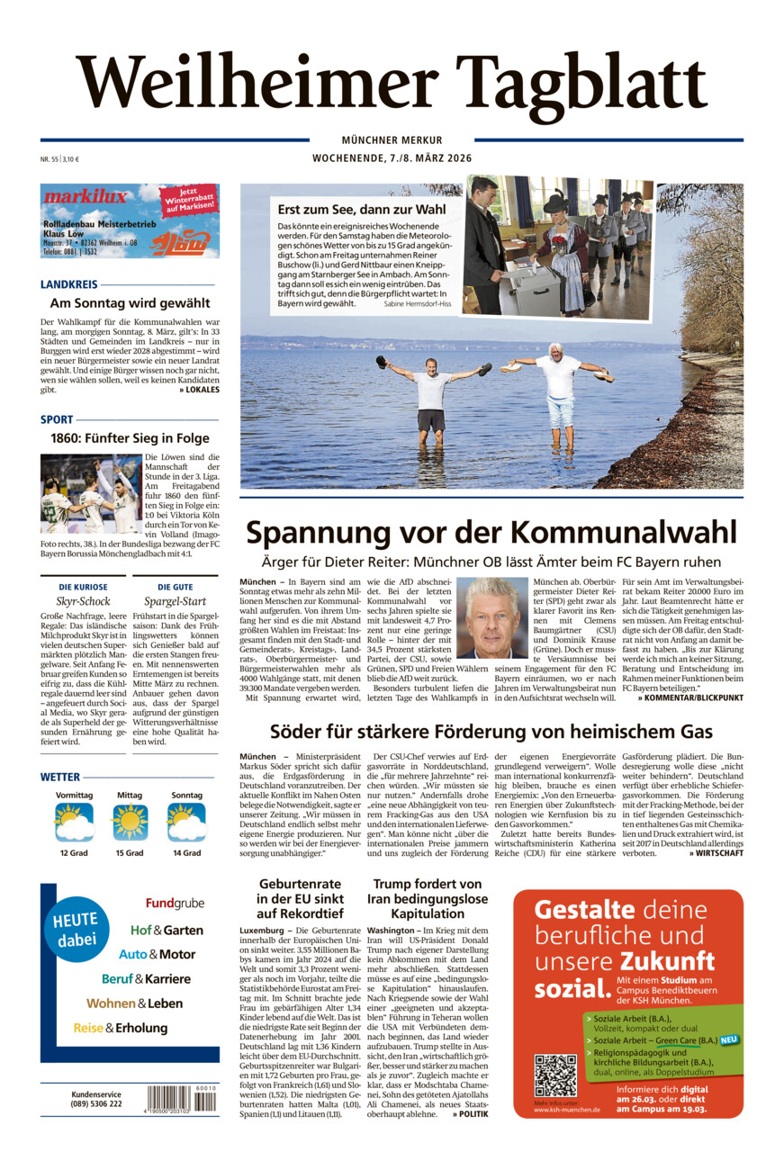 Weilheimer Tagblatt vom Samstag, 07.03.2026