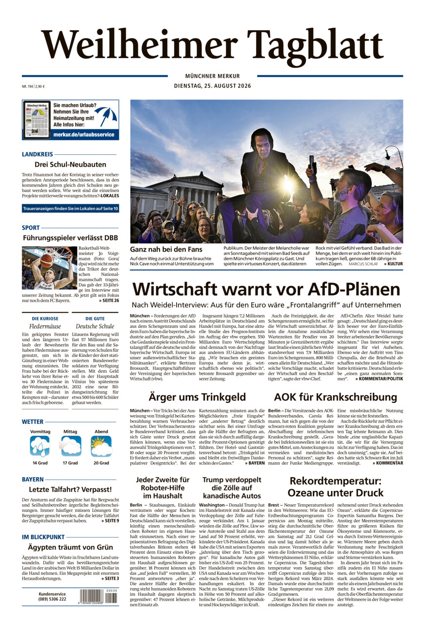 Weilheimer Tagblatt vom Dienstag, 25.08.2026