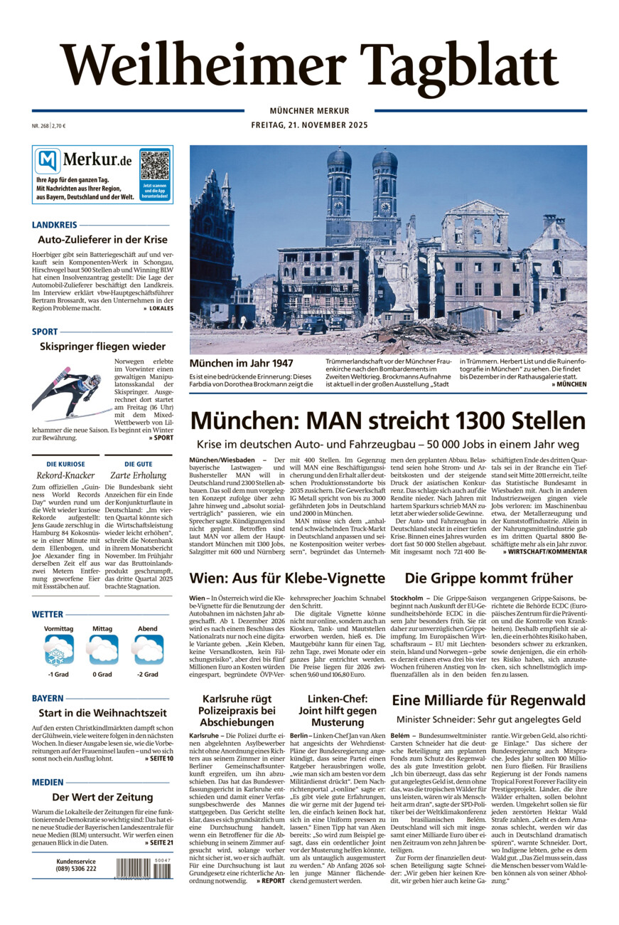 Weilheimer Tagblatt vom Freitag, 21.11.2025