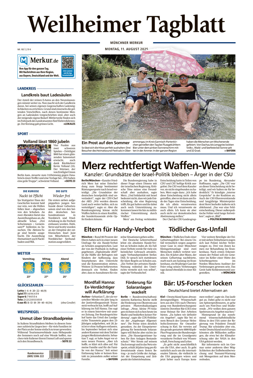 Weilheimer Tagblatt vom Montag, 11.08.2025