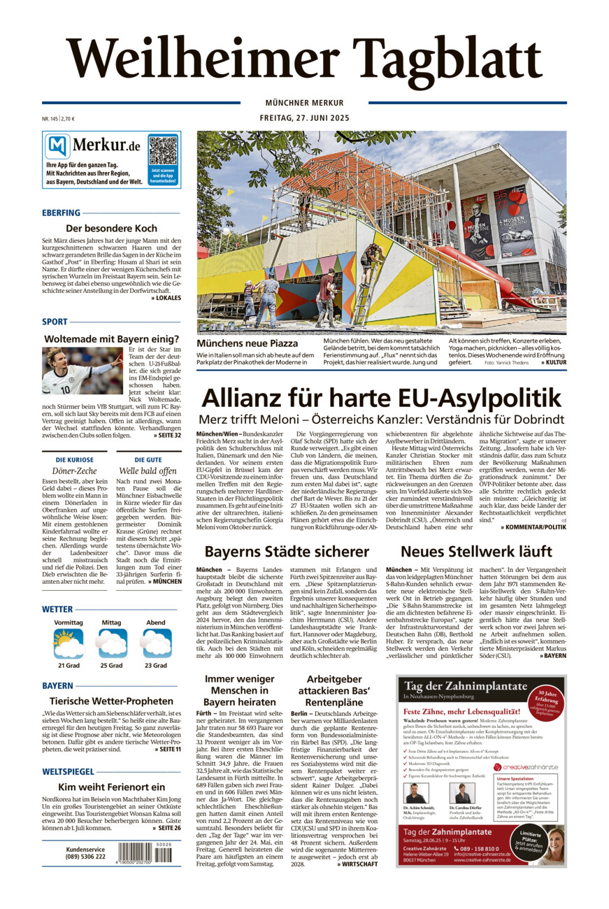 Weilheimer Tagblatt vom Freitag, 27.06.2025