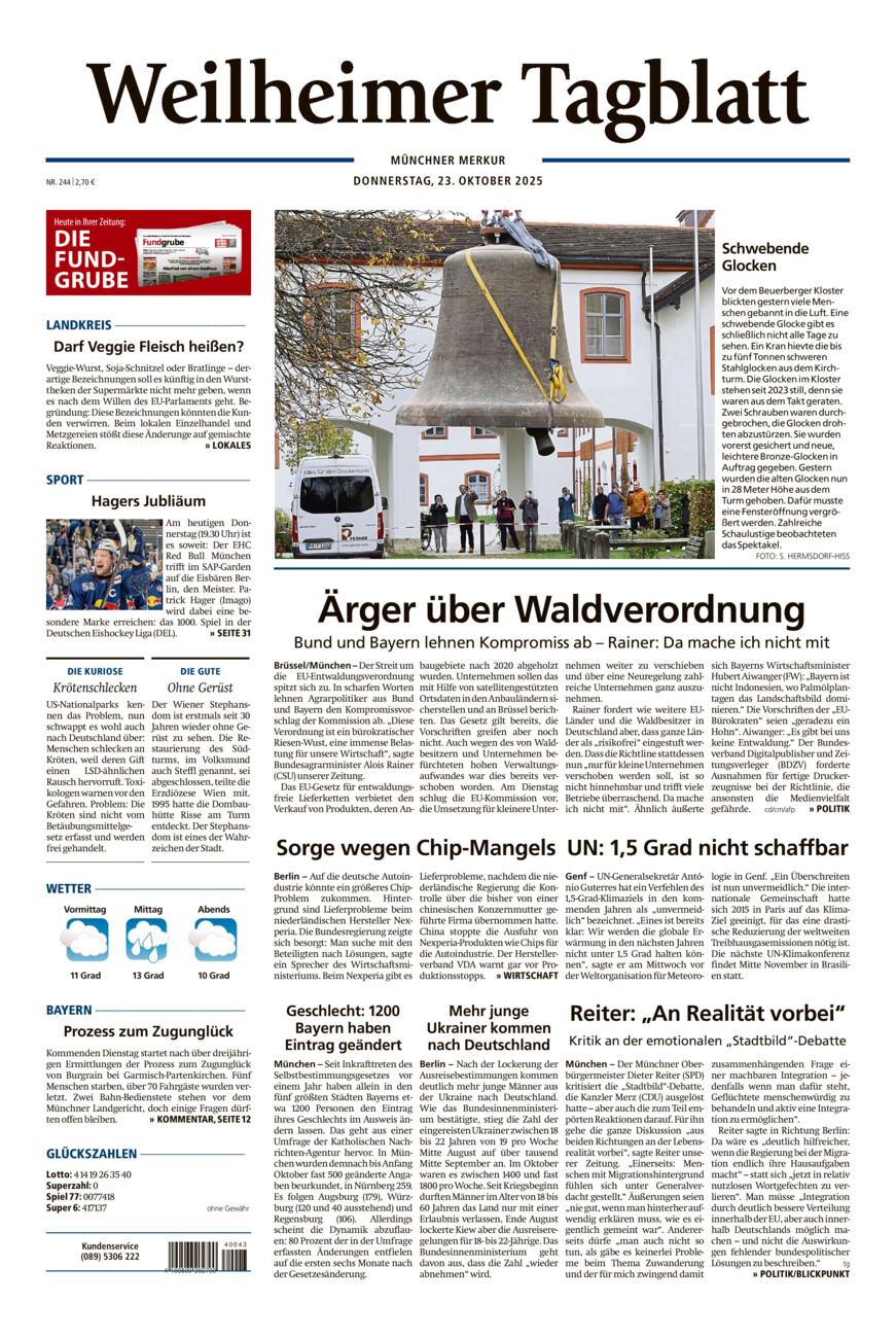 Weilheimer Tagblatt vom Donnerstag, 23.10.2025