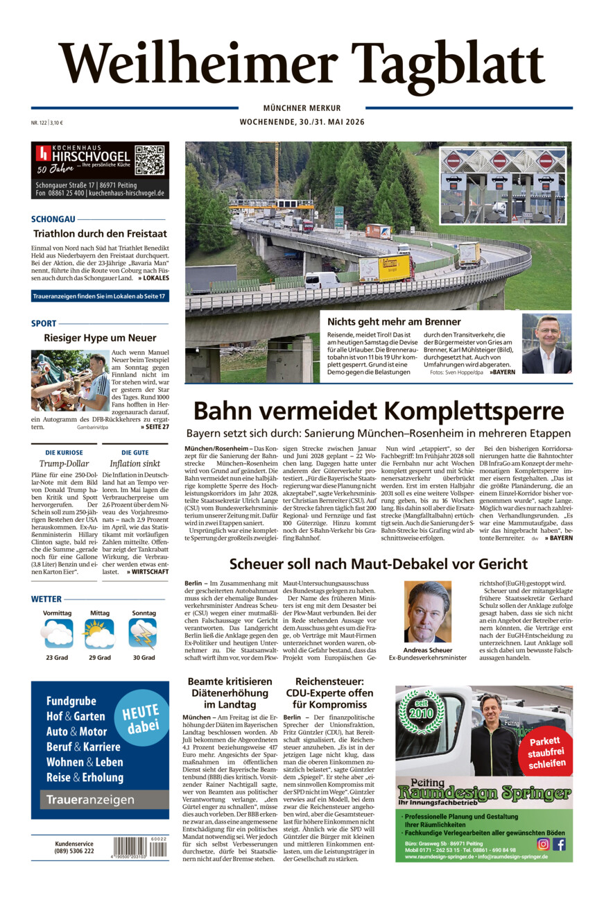 Weilheimer Tagblatt vom Samstag, 30.05.2026