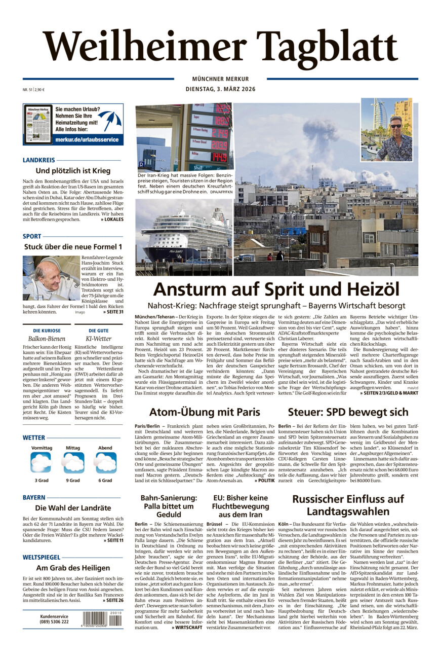 Weilheimer Tagblatt vom Dienstag, 03.03.2026