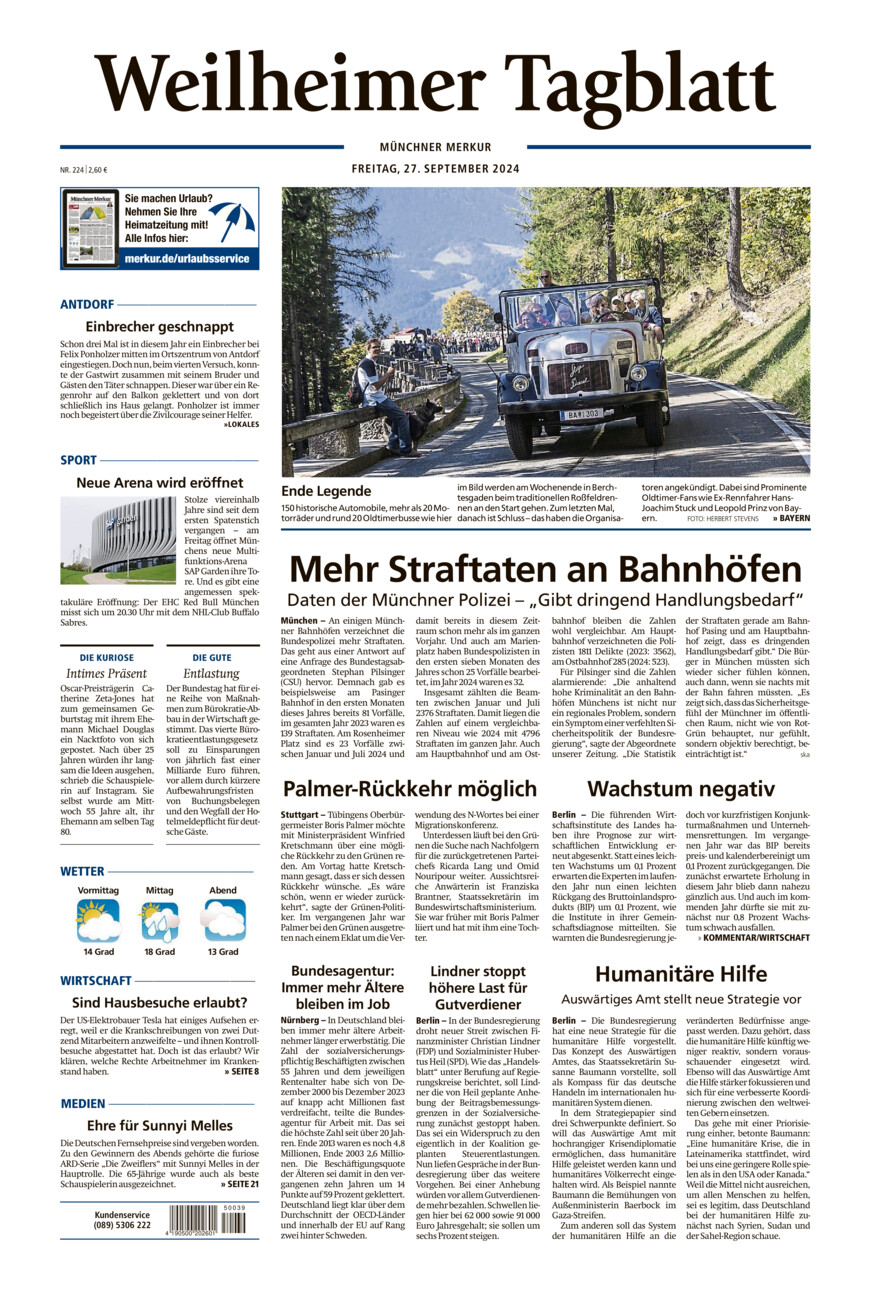 Weilheimer Tagblatt vom Freitag, 27.09.2024