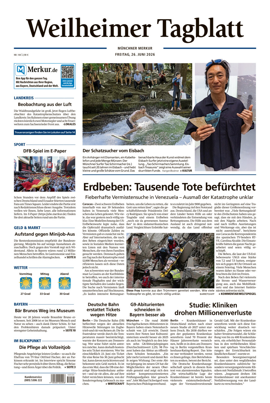 Weilheimer Tagblatt vom Freitag, 26.06.2026