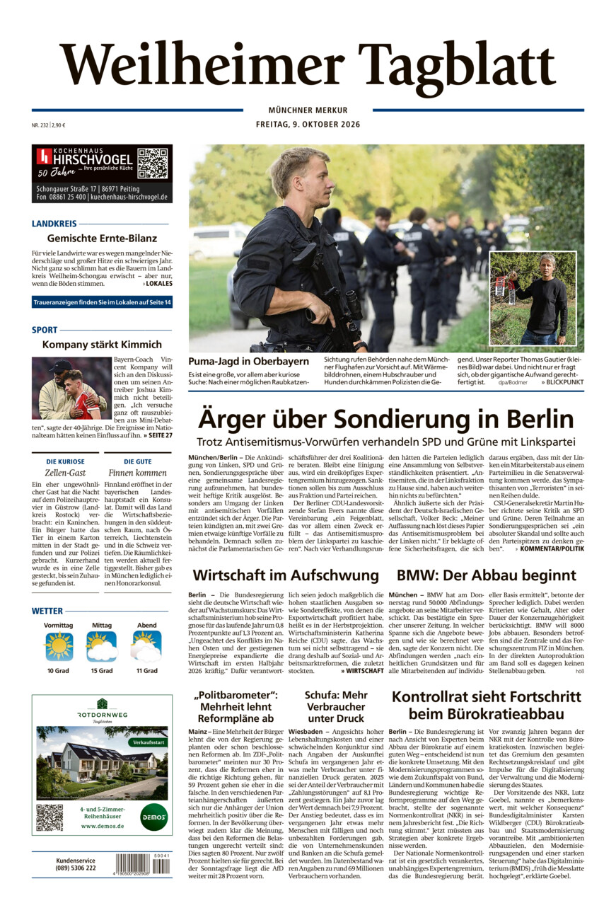 Weilheimer Tagblatt vom Freitag, 09.10.2026
