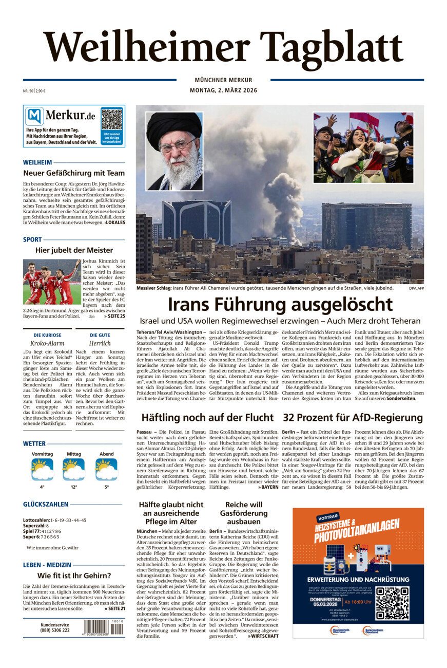 Weilheimer Tagblatt vom Montag, 02.03.2026