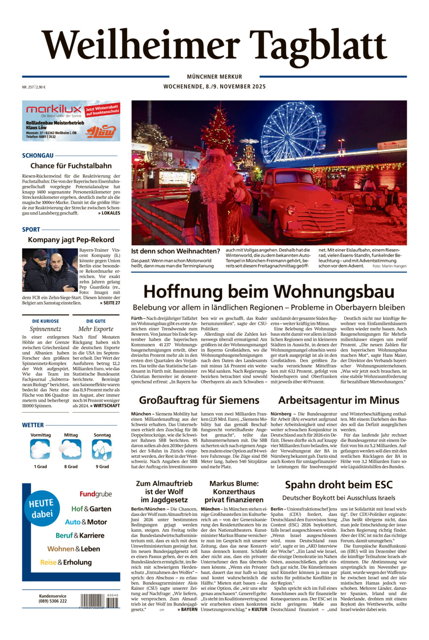 Weilheimer Tagblatt vom Samstag, 08.11.2025