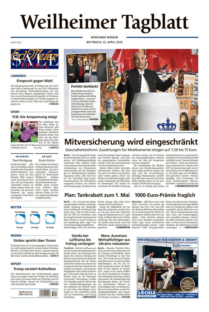 Weilheimer Tagblatt vom Mittwoch, 15.04.2026