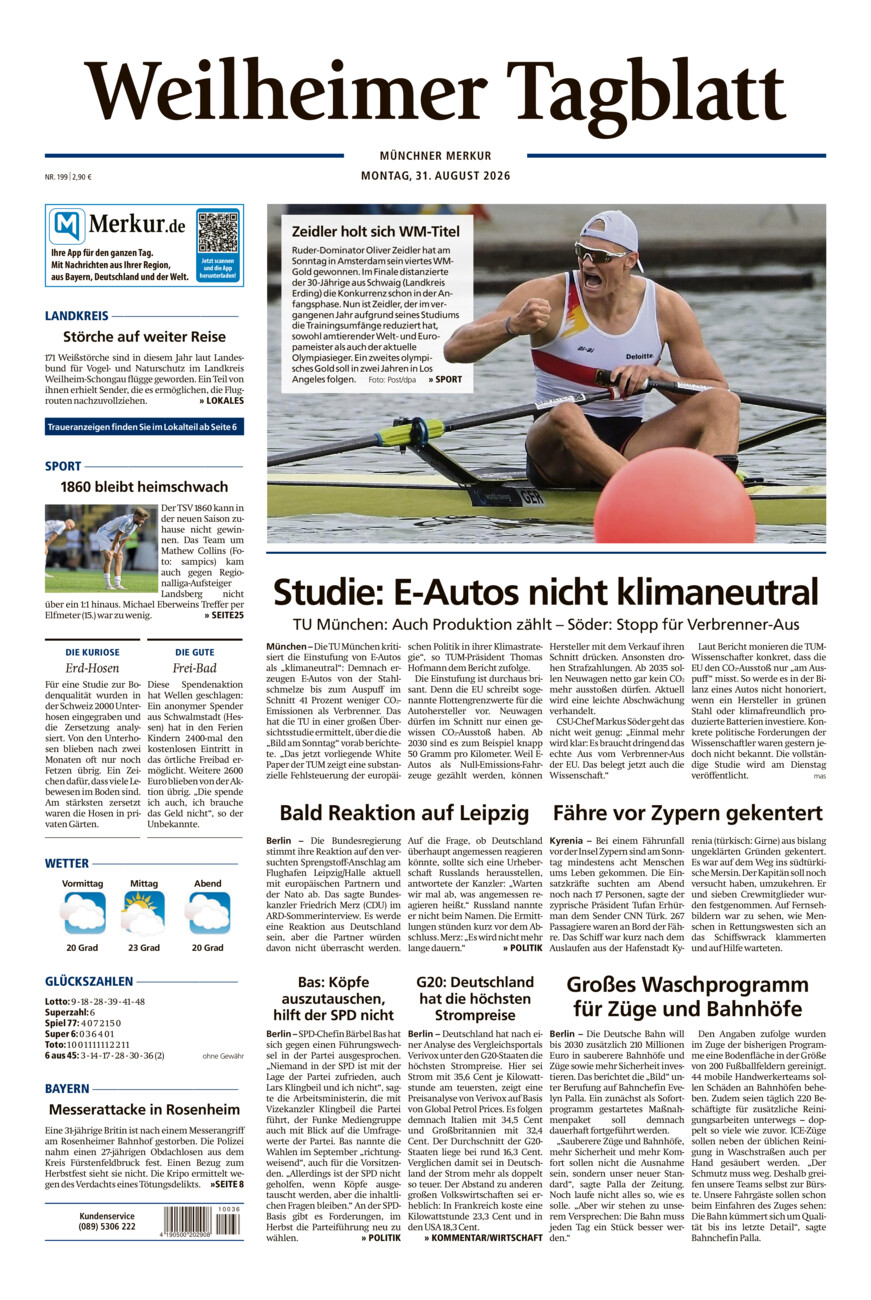 Weilheimer Tagblatt vom Montag, 31.08.2026