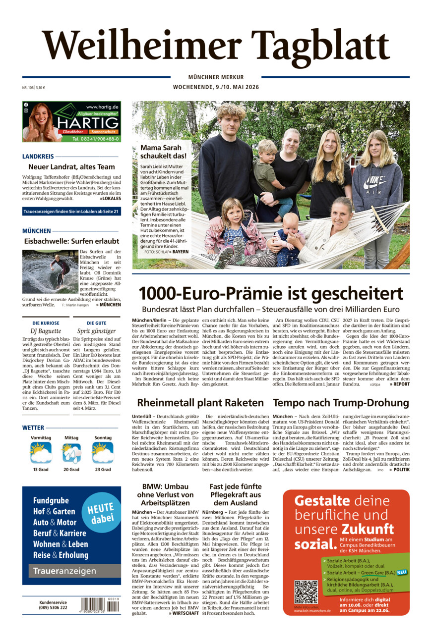 Weilheimer Tagblatt vom Samstag, 09.05.2026