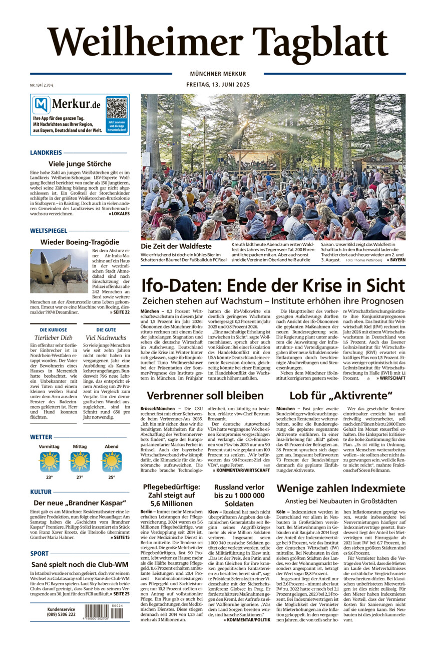 Weilheimer Tagblatt vom Freitag, 13.06.2025